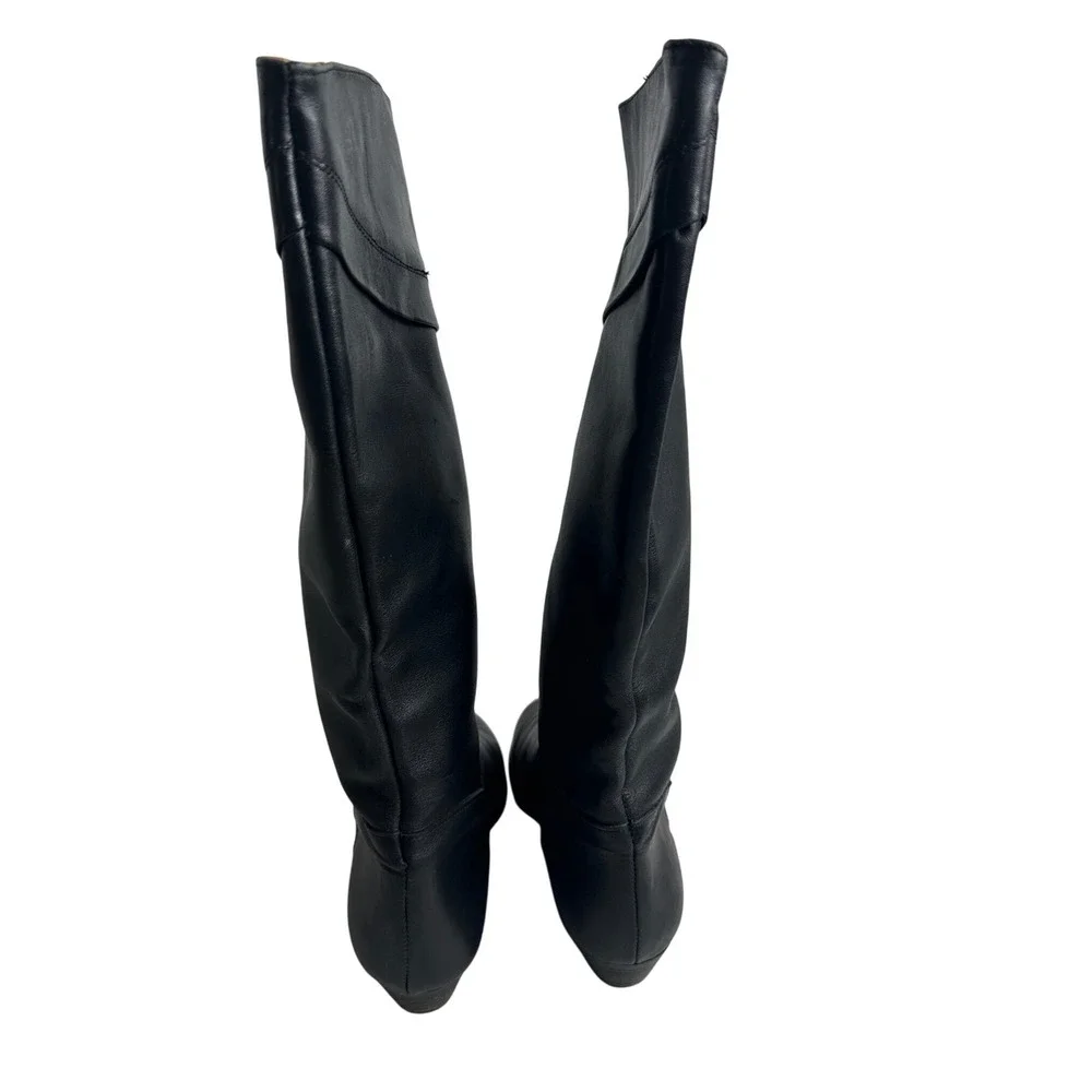 Black Leather Knee High Boots Women Made in Spain Size 8‎ Boho Western Chic